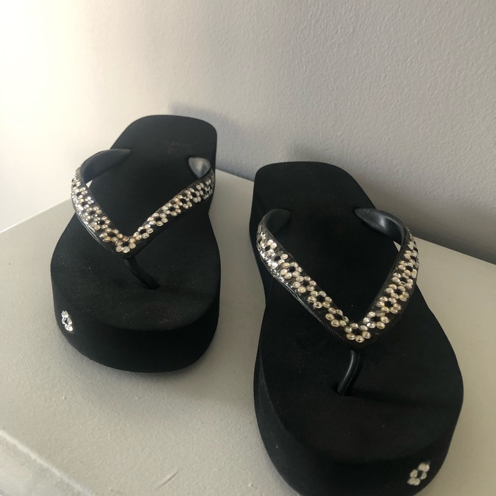 Lady Laurels Black Wedge Sandals with Swarovski
